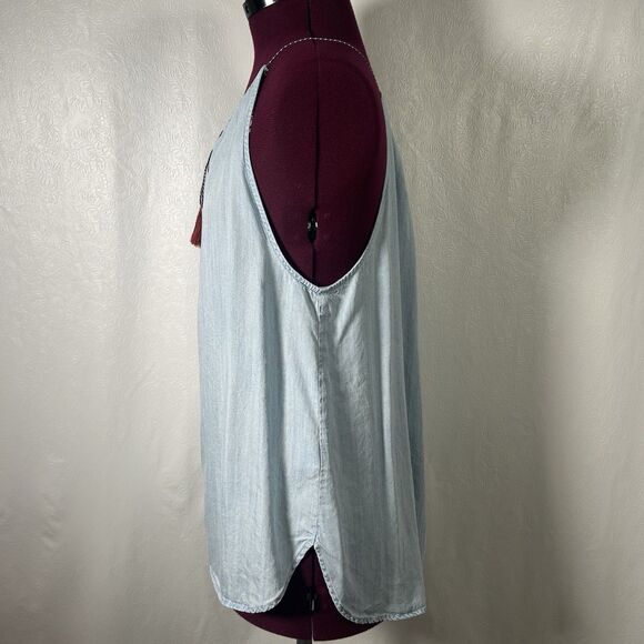 Rails Liv Light Vintage Wash Chambray Sleeveless Halter Tank Top Sz M Boho Y2K - Picture 15 of 16